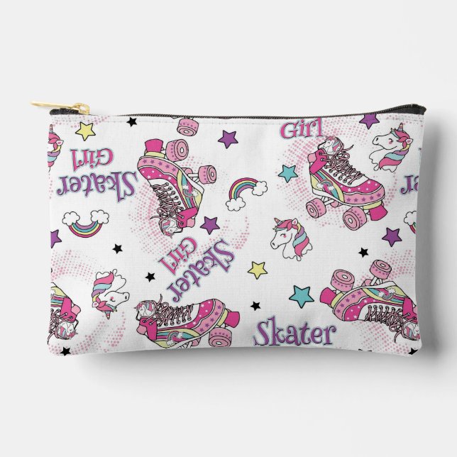 Cute Skater Girl Unicorn Roller Skate Pattern Accessory Pouch (Front)
