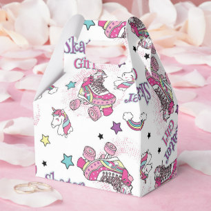 Cute Skater Girl Unicorn Roller Skate Pattern Favor Boxes