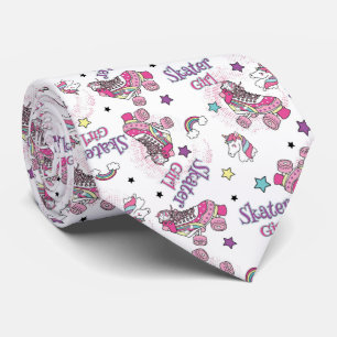 Cute Skater Girl Unicorn Roller Skate Pattern Neck Tie