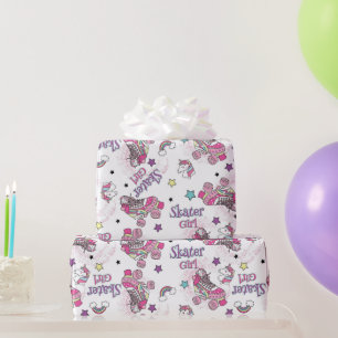 Cute Skater Girl Unicorn Roller Skate Pattern Wrapping Paper