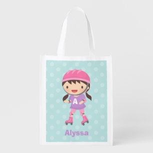 Cute Skater Girl with Pony Tails Grocery Bag