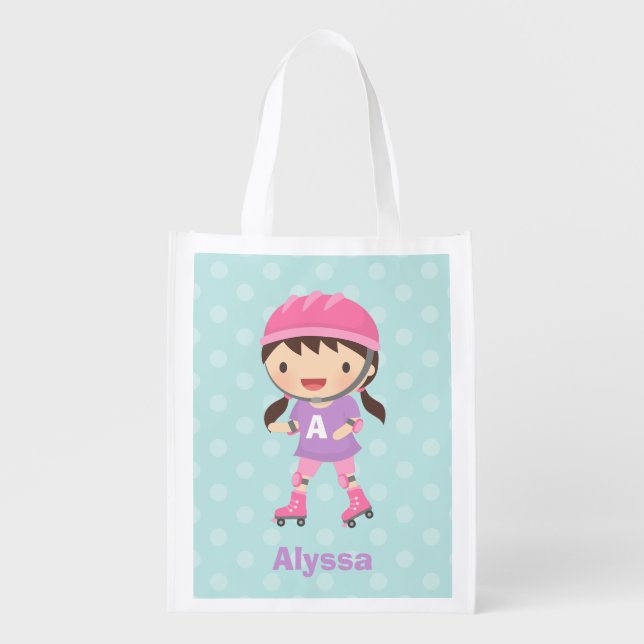 Cute Skater Girl with Pony Tails Grocery Bag (Front)