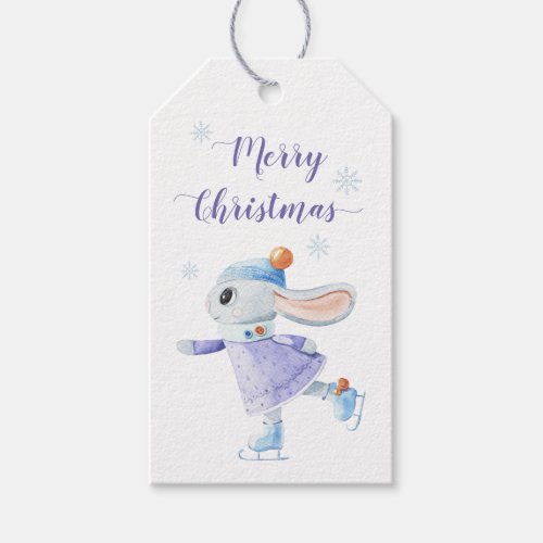Cute Skating Girl Bunny Merry Christmas Gift Tags