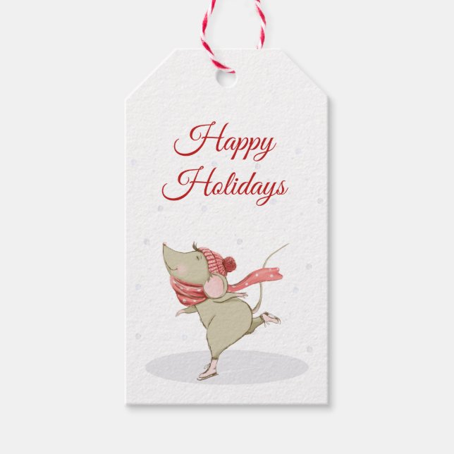 Cute Skating Mouse Christmas Gift Tags (Front)