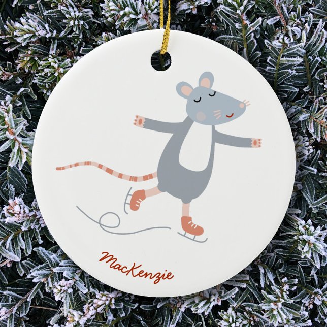 Cute Skating Mouse Personalized Ceramic Ornament (Creator Uploaded)