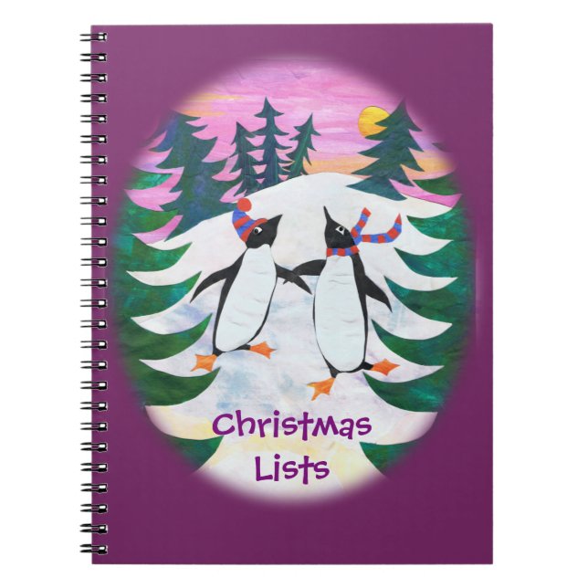 Cute Skating Penguins Notebook to Personalize (Front)