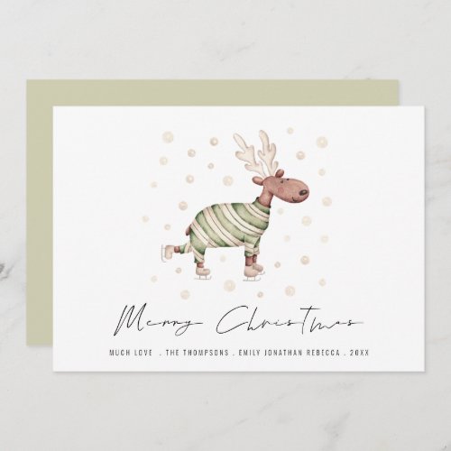 Cute Skating Reindeer Merry Christmas Holiday Card