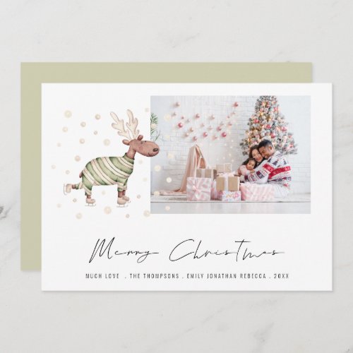 Cute Skating Reindeer Photo Merry Christmas Holiday Card