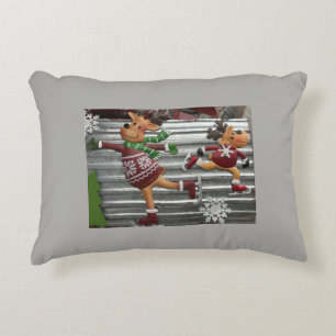 *CUTE SKATING REINDEER** WITH SILVER GREY BACK ACCENT PILLOW