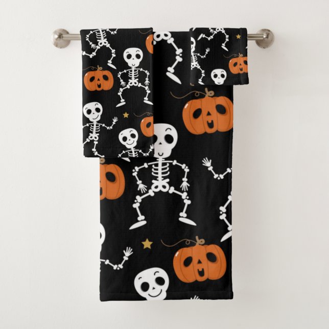 Cute Skeleton And Pumpkin Pattern Bath Towel Set (Insitu)