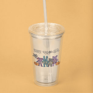 Cute Skeleton Animals and Pumpkins Halloween Acrylic Tumbler