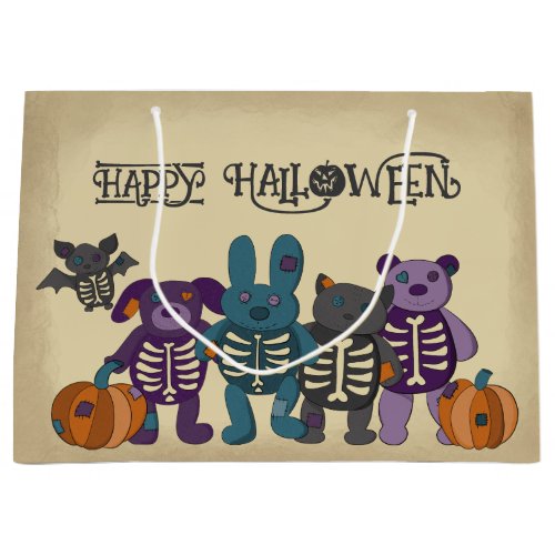 Cute Skeleton Animals and Pumpkins Halloween Large Gift Bag