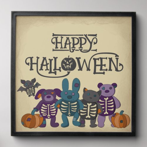 Cute Skeleton Animals and Pumpkins Halloween Peel And Stick Photo Tile