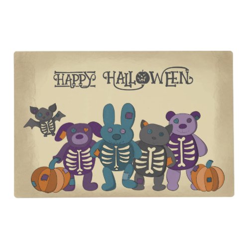 Cute Skeleton Animals and Pumpkins Halloween Placemat