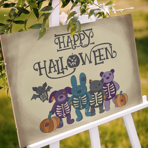 Cute Skeleton Animals and Pumpkins Halloween Poster