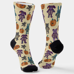 Cute Skeleton Animals and Pumpkins Halloween Socks