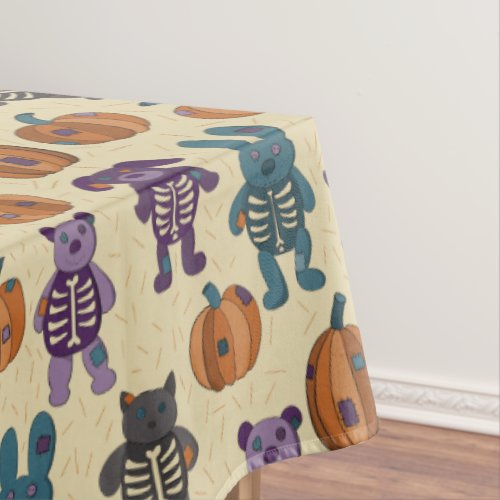 Cute Skeleton Animals and Pumpkins Halloween Tablecloth