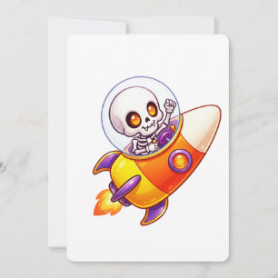 Cute Skeleton Astronaut Rocket Space Halloween Invitation