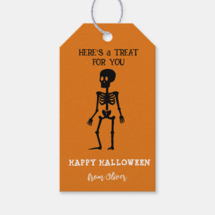 Cute skeleton Black & Orange Halloween Gift Tags