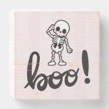 Cute Skeleton "Boo!" Halloween Wooden Box Sign