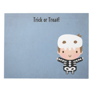 Cute Skeleton Boy Treat or Treat Kids Halloween Notepad