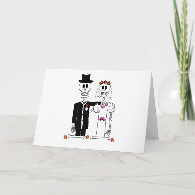 Cute Skeleton Bride and Groom in Wedding Photo  Card (Front)