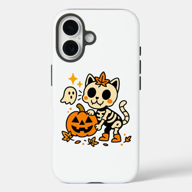 Cute Skeleton Cat with Pumpkin  Case-Mate iPhone Case (Back)