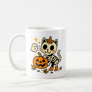 Cute Skeleton Cat with Pumpkin Mug