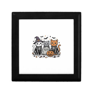 Cute Skeleton Cats Halloween Vintage Engraving Shi Gift Box