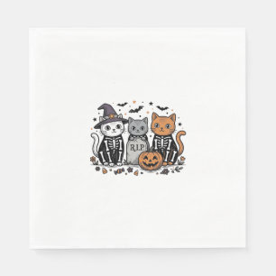 Cute Skeleton Cats Halloween Vintage Engraving Shi Napkins
