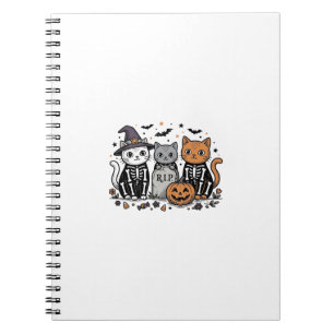 Cute Skeleton Cats Halloween Vintage Engraving Shi Notebook