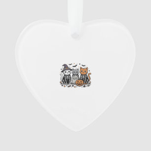 Cute Skeleton Cats Halloween Vintage Engraving Shi Ornament
