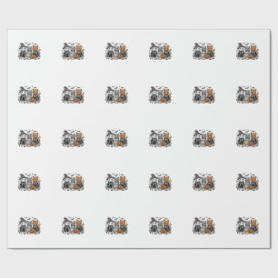 Cute Skeleton Cats Halloween Vintage Engraving Shi Wrapping Paper
