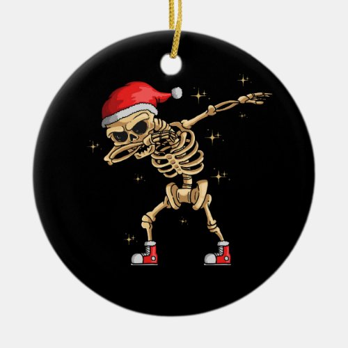 cute skeleton christmas dabbing dance illustration ceramic ornament