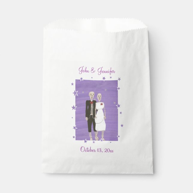 Cute Skeleton Couple, Halloween Wedding Favor Bags (Front)