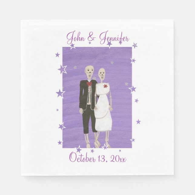Cute Skeleton Couple Halloween Wedding Napkins (Front)