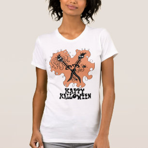 Cute Skeleton Couples Blade Doodle Happy Halloween T-Shirt