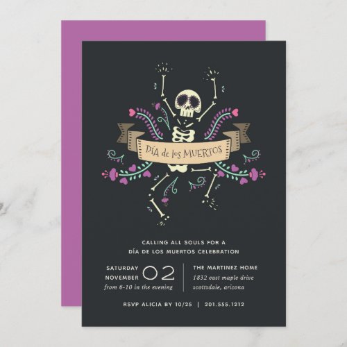 Cute Skeleton Da de los Muertos Celebration Invitation