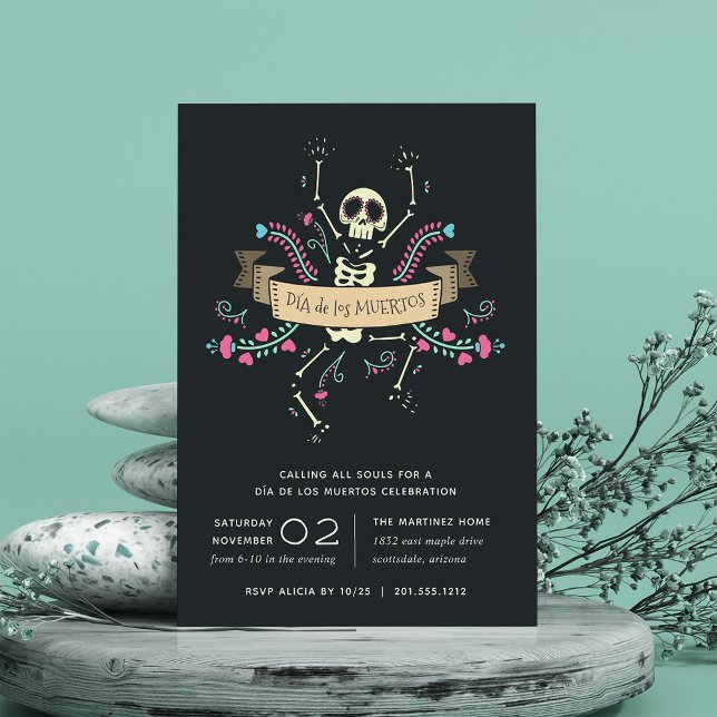 Cute Skeleton Día de los Muertos Celebration Invitation (Creator Uploaded)