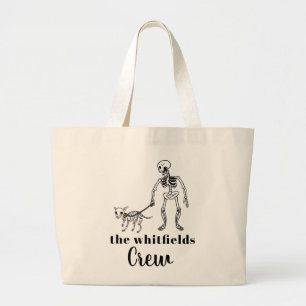 Cute Skeleton Dog Walker Halloween Family Matching Large Tote Bag