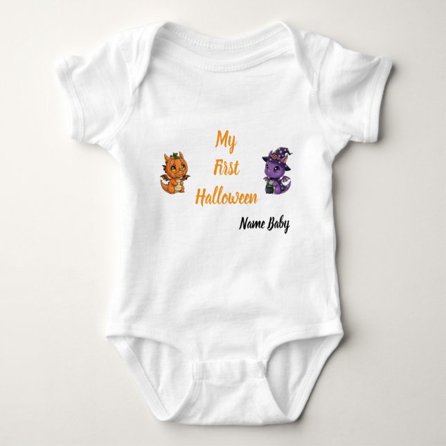 Cute Skeleton Dragon My First Halloween Baby Bodysuit (Front)