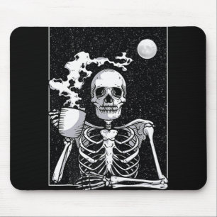 Cute Skeleton Drinking Coffee Halloween Costume   Mouse Pad
