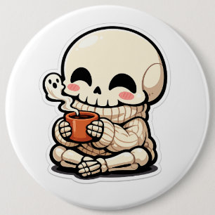 Cute Skeleton Drinking Coffee Sticker – Kawaii Chi Button