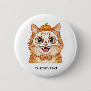 Cute Skeleton Face Paint Ginger Cat Halloween Button