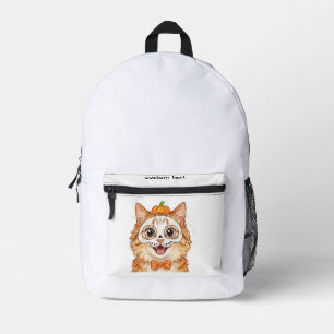 Cute Skeleton Face Paint Ginger Cat Halloween  Printed Backpack