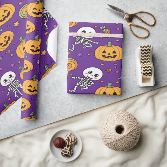 Cute Skeleton Fun For Halloween Wrapping Paper (Crafts)