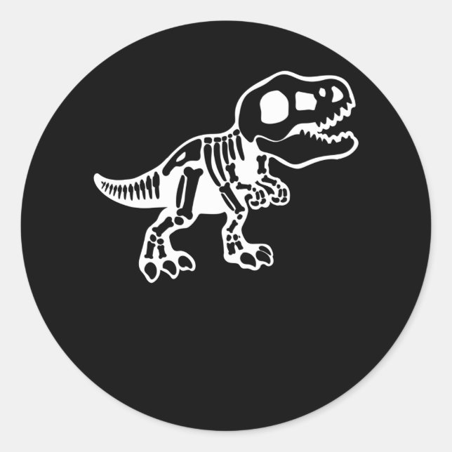 Cute Skeleton Halloween dinosaur Classic Round Sticker (Front)