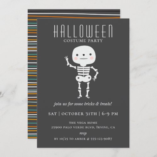 Cute Skeleton Halloween Party Invitation