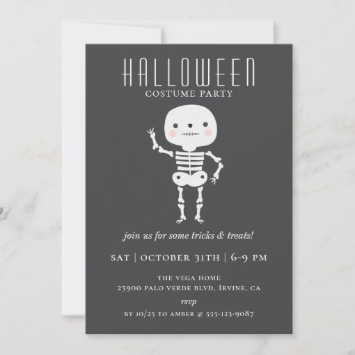 Cute Skeleton Halloween Party Invitation | Zazzle