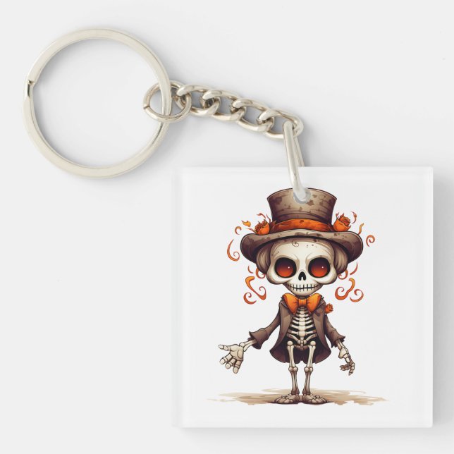 Cute Skeleton Halloween Witch  Keychain (Front)